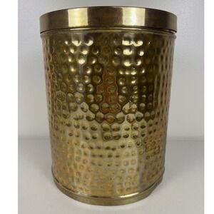 Vintage Hammered Brass Canister with Lid Mid Century Modern Gold Ice Bucket 11in